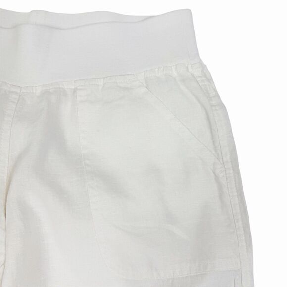 Allen Allen White Linen Straight Leg Mid Rise Pull On Capri Crop Pants Small - Picture 4 of 9